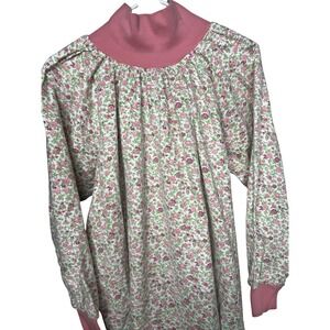 The Vermont Country Store  Floral Long Nightgown Pink Green Ditsy Flower Vintage